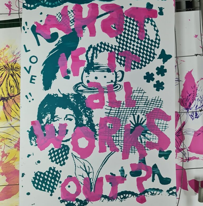 Workshop zeefdruk: poster met tekst — open-dag in Overijssel